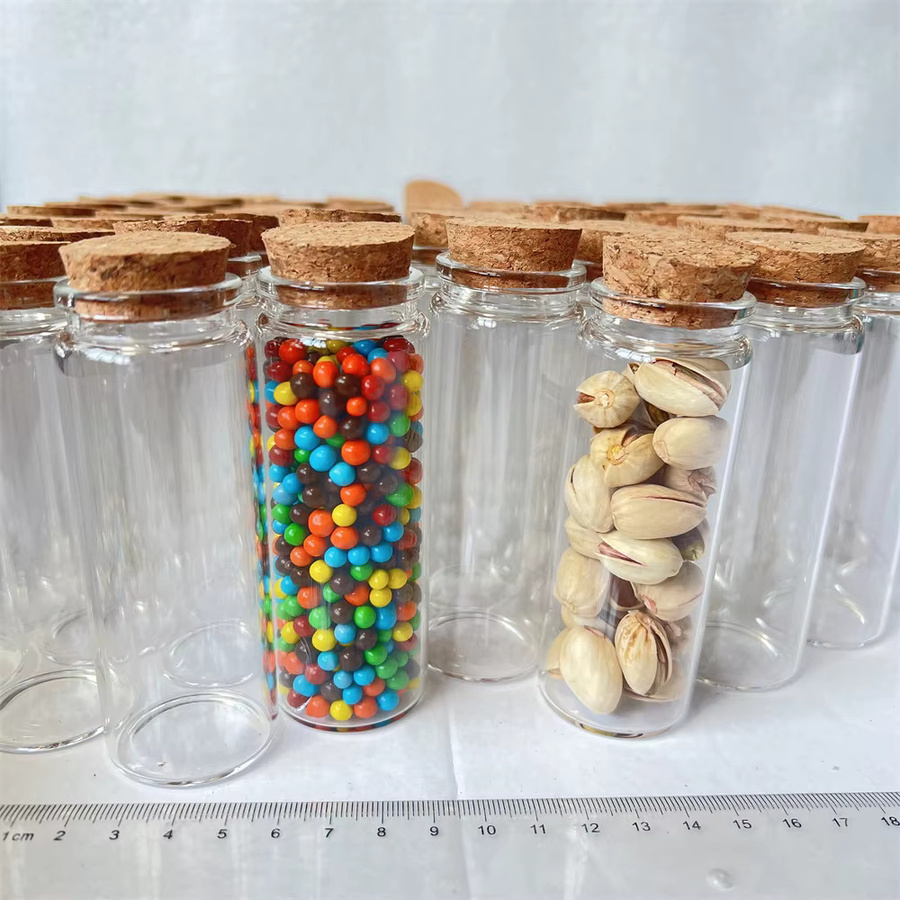 Set aus Glasfläschchen mit Korkverschluss für Süßigkeiten und Gewürze, transparent, Volumen: 80 ml, B/T/H: 26 x 37 x 100 mm - Bild 2