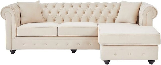 Vente-unique Sofa Toledo in Beige, L-Form ohne Schlafmöglichkeit mit Samtbezug und Massivholzrahmen, Breite: 228 cm, Tiefe: 163 cm, Höhe: 72 cm - Bild 1