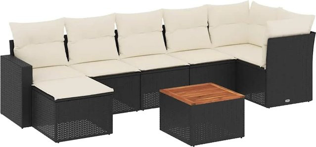 vidaXL 8-teilige Garten-Sofagarnitur in L-Form aus schwarzem PE-Rattan mit cremeweißen Kissen und pulverbeschichtetem Stahlgestell - Bild 1