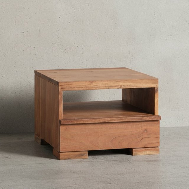 KADIMA DESIGN Nachtkonsole NAKO aus Massivholz Akazie in Braun im Landhausstil mit Schublade und Ablage B/T/H: 40 x 30 x 40 cm - Bild 1