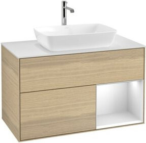 V&B Waschtischunterschrank Finion 100 in Weiß mit Eichenregal - Bild 1