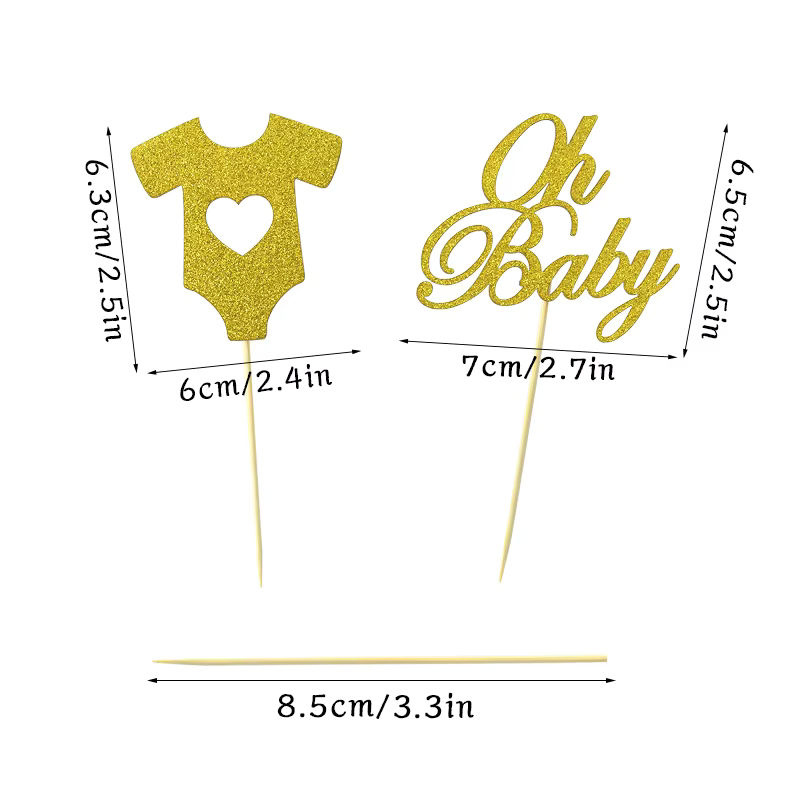 YONGSNOW 18er Set Baby Cake Topper in Gold Glitzer für Geburtstag und Gender Reveal Party - Bild 4