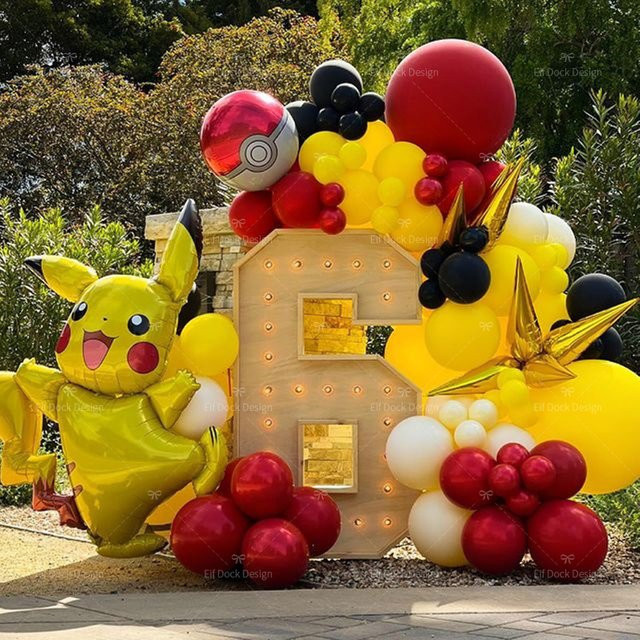 Potdemiel Pokemon Pikachu Ballon Bogen Kit mit 104 Stück Latexballons in Rot, Gelb und Schwarz für Kindergeburtstage und Mottopartys - Bild 1