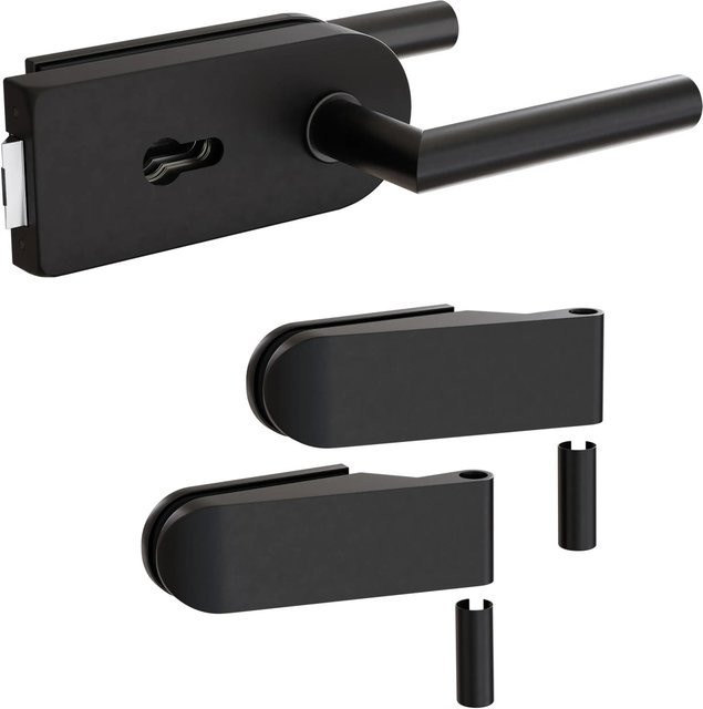 Levidor Glastürbeschlag Studio Rund in Schwarz mit Profilzylinder, B/H/T: 265 x 80 x 170 mm - Bild 1