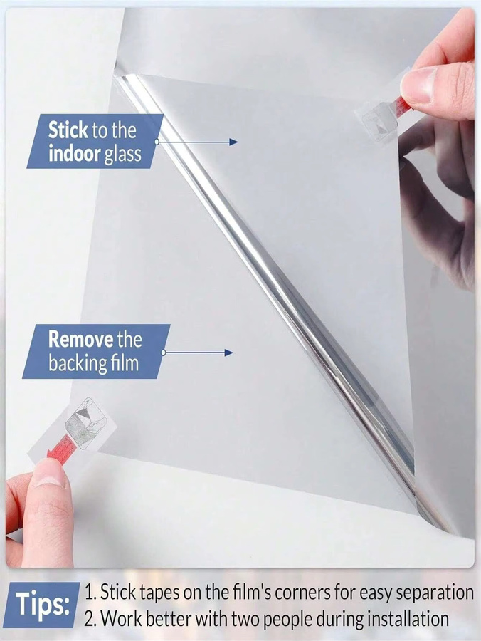 BUNPIG Einweg-Spiegelfolie für Fenster als Sichtschutz und Sonnenschutz in Silber oder Blau mit reflektierender Wärmekontrolle und Anti-UV-Schutz für Glas und Kunststoff - Bild 5