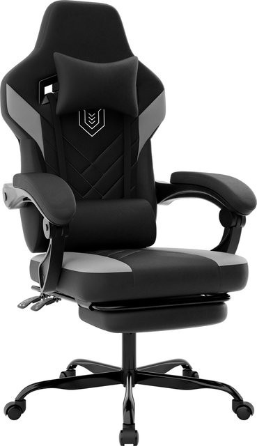 WOTSTA Gaming-Stuhl in Schwarz-Grau, ergonomischer Renncomputerstuhl aus Kunstleder mit Kopfstütze und Armlehnen, höhenverstellbar und 360 Grad drehbar - Bild 1