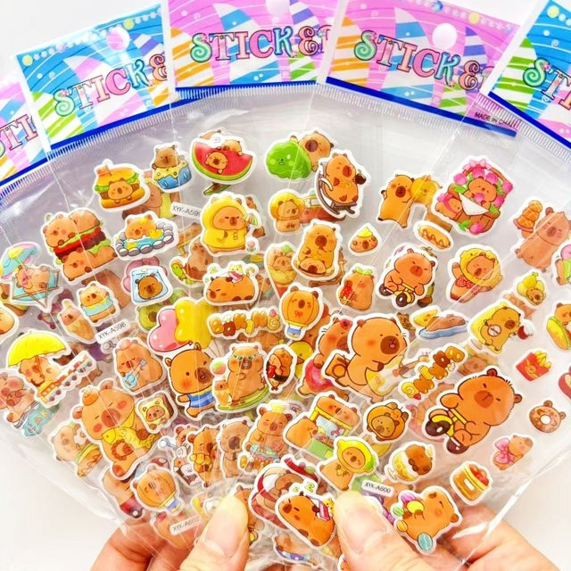 TAKARA TOMY Capybara-Blasenaufkleber, 12-teiliges Set, bunt - Bild 1