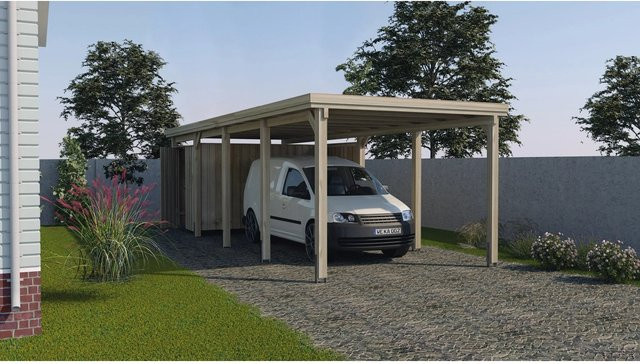 Weka Einzelcarport 617 Flachdach aus kesseldruckimprägniertem Nadelholz in Braun mit PVC-Dachplatten, B: 802 cm, T: 322 cm, H: 233 cm - Bild 1