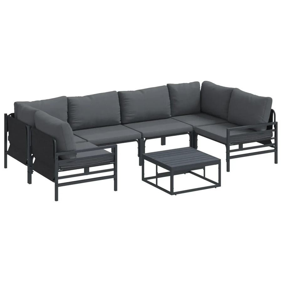 vidaXL Garten-Sofa-Set 7-teilig aus Stahl in Anthrazit mit Polstern und Kissen - Bild 2