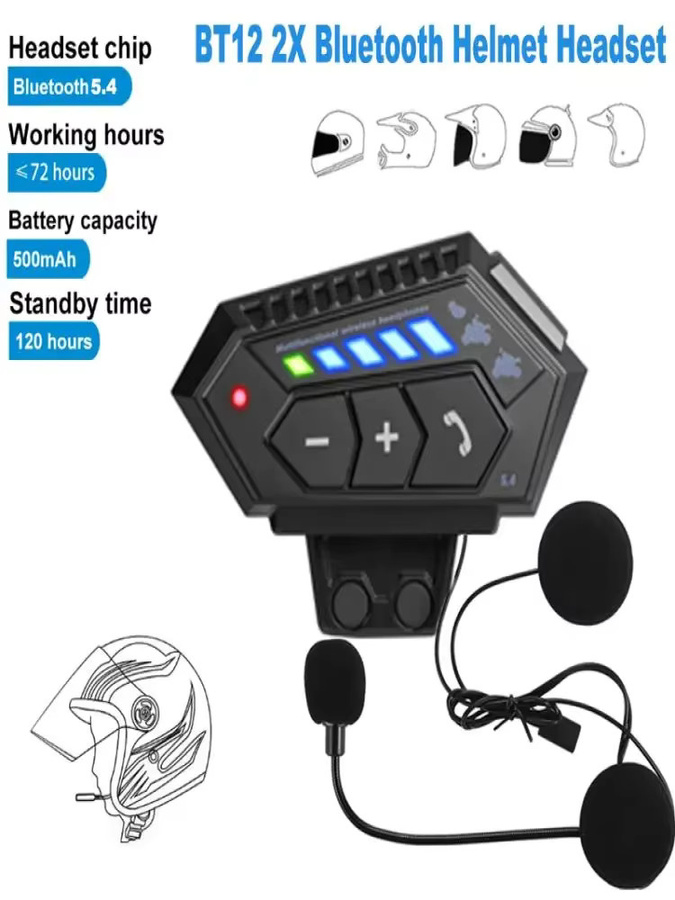 kebidumei BT12 Motorradhelm-Headset Bluetooth 5.4 in Schwarz mit Freisprechfunktion, Geräuschunterdrückung und Sprachsteuerung, wasserdicht und kabellos - Bild 5
