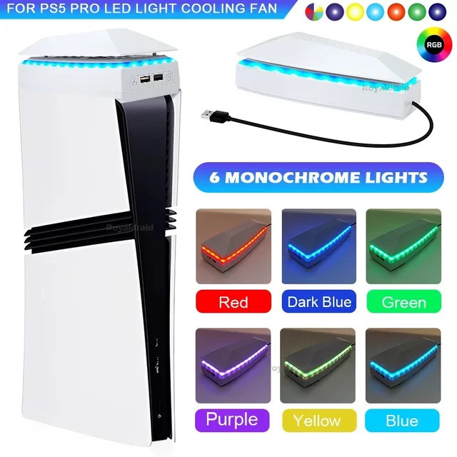 Royaldraid Staubdichter Wärmeableitungsventilator mit RGB-LED-Beleuchtung für PlayStation 5 Pro in Weiß - Bild 1