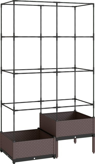 Outsunny Hochbeet Pflanzkasten mit Rankgitter und zwei Boxen aus Kunststoff, H x B x T: 174 x 100 x 50 cm, Gartenspalier für Garten, Balkon und Terrasse - Bild 1