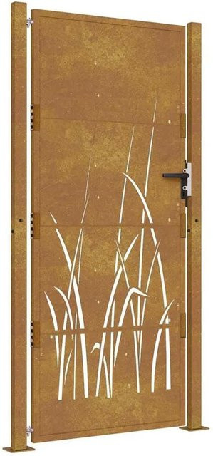vidaXL Gartentor aus Cortenstahl in Braun mit Gras-Design, B/H: 110 x 180 cm - Bild 1