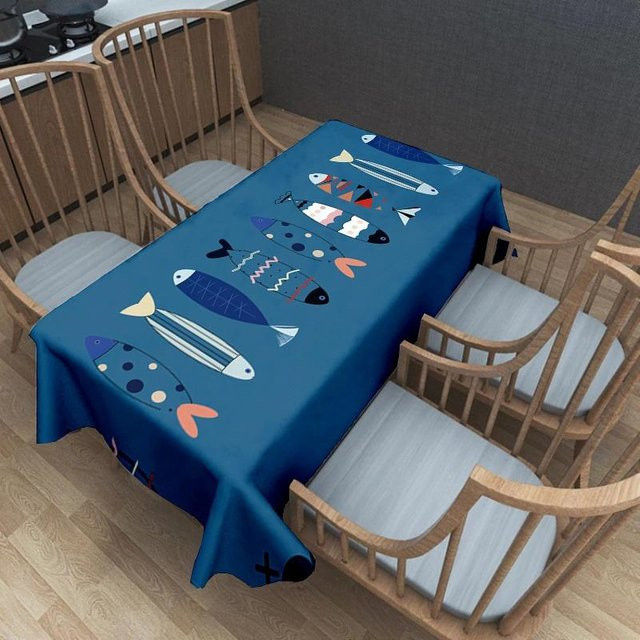 Rechteckige Tischdecke mit Sardinenmuster von JMG Household Supplies in Blau, wasserabweisend und waschbar, B/T: 100 x 160 cm - Bild 1