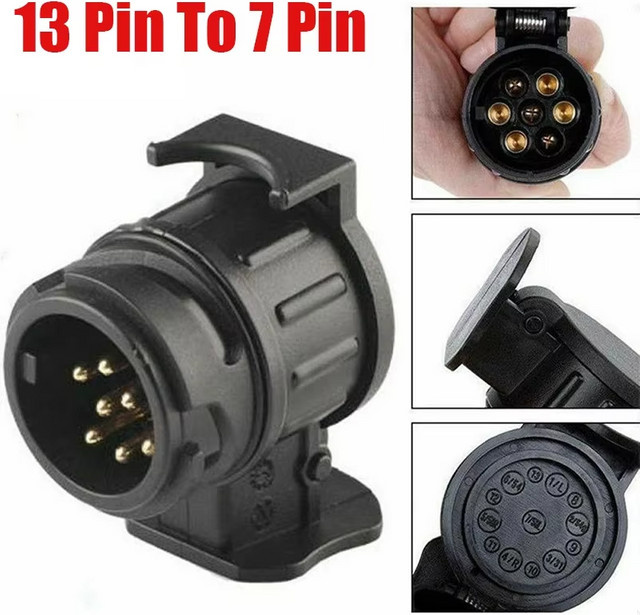 Wasserdichter Anhänger-Steckeradapter für 13- bis 7-polige Anschlüsse, 12V Anhängerkupplung, Farbe: Schwarz - Bild 1