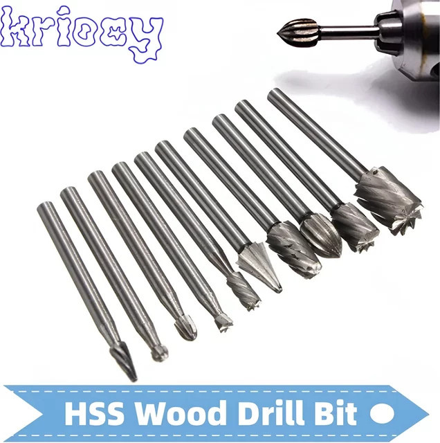 KRIOCY 10er Set HSS Titan Holzbohrer und Rotary Fräser in Silber für Dremel und Schnitzarbeiten - Bild 1