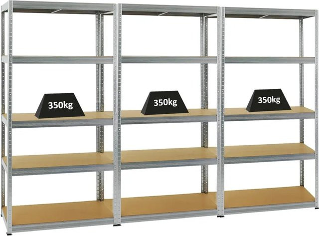PROREGAL Schwerlastregal Slim Elephant, 3er Set, silber, H x B x T: 180 x 90 x 45 cm, 5 Ebenen, Fachlast 350 kg, pulverbeschichtet - Bild 1
