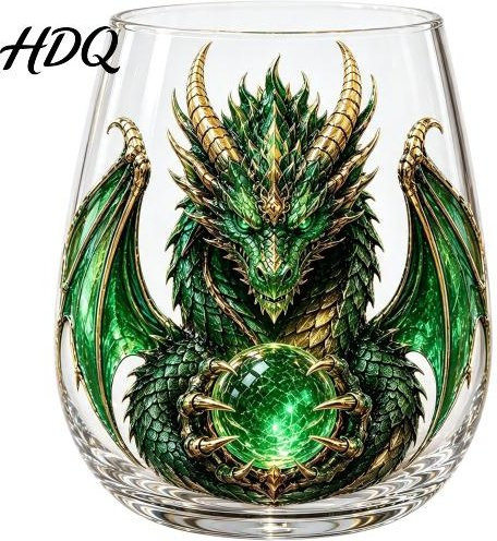 Happiness First Mythischer Drache Glas Kunst Becher mit Kristallkugel, 3D geformter Whiskey Verkostungsbecher, 400ml, Multicolour - Bild 1