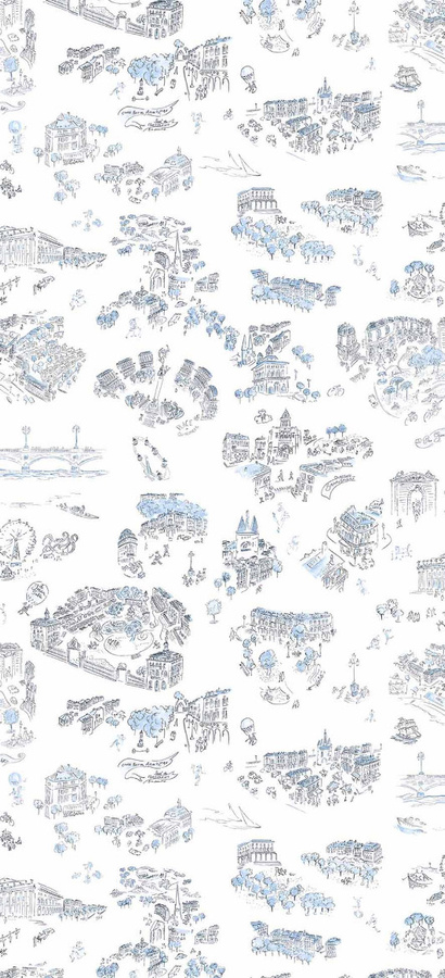 Isidore Leroy Wandtattoo Mural Bordeaux en Fête Blau Vintage Design Non-Woven - Bild 1
