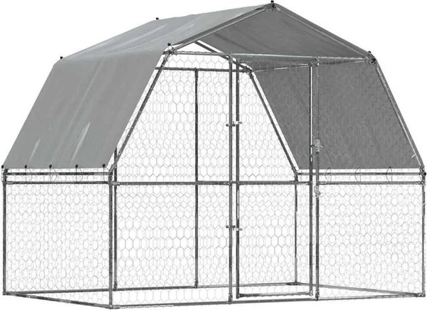 vidaXL Hundezwinger aus verzinktem Stahl mit Dach und Tür, Silber, B: 230 cm, H: 195 cm, T: 195 cm