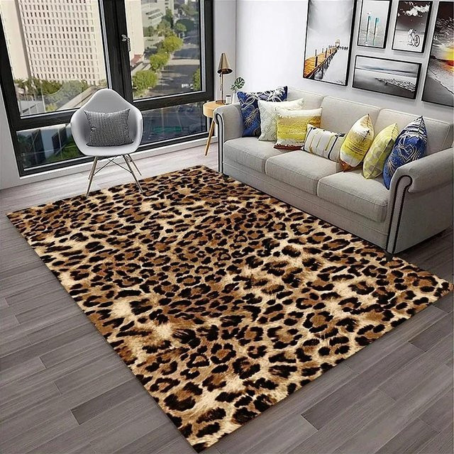 Karpetti Teppich mit Leopardenmuster in Multicolour, waschbarer Kunstfell-Teppich für Wohnzimmer und Schlafzimmer, B/T: 60 x 90 cm - Bild 1