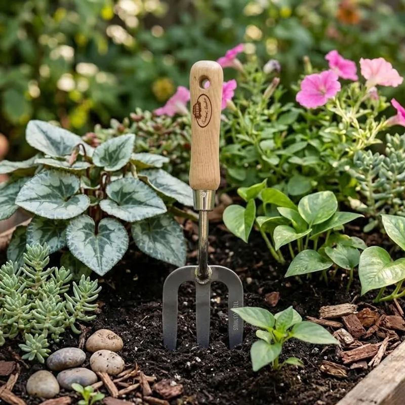 Super Merchant Handgabel für Gartenarbeiten aus Edelstahl und Holz in Silber - Bild 3