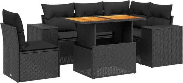vidaXL 6-teilige Garten-Sofagarnitur aus Polyrattan in Schwarz mit Kissen und Couchtisch - Bild 1