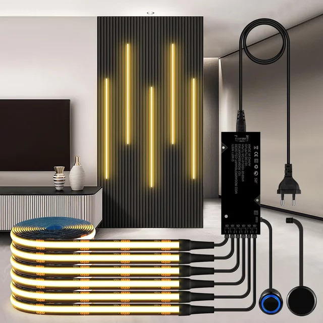 AIMENGTE Schwarzer PCB COB LED-Streifen mit dimmbarem Touch-Schalter, Warmweiß, für Schrank- und Wandbeleuchtung - Bild 1
