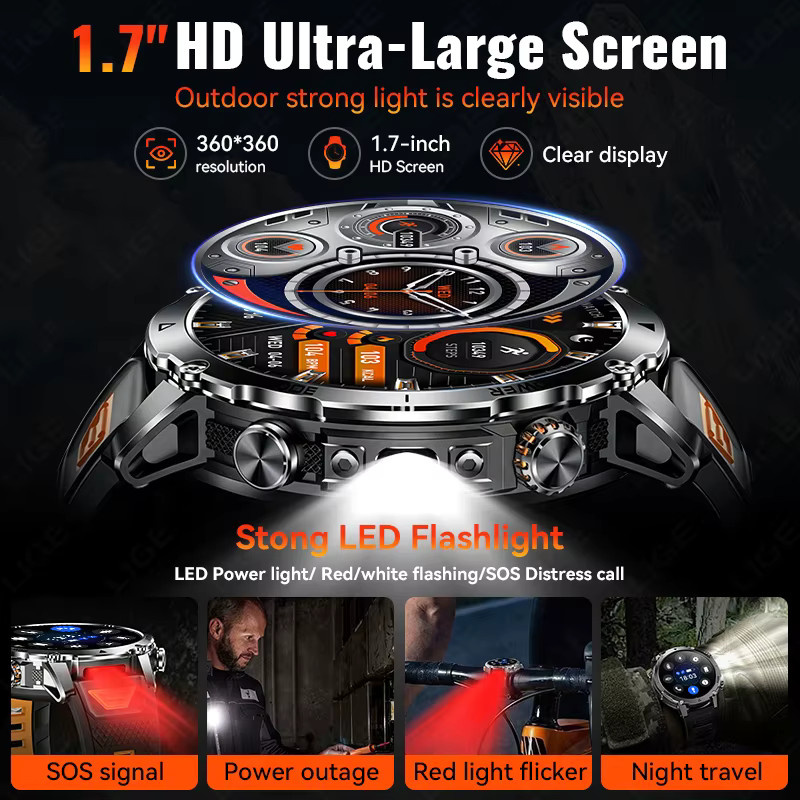 LIGE Smartwatch, Herren, Schwarz, Silikon, Wasserdicht - Bild 5