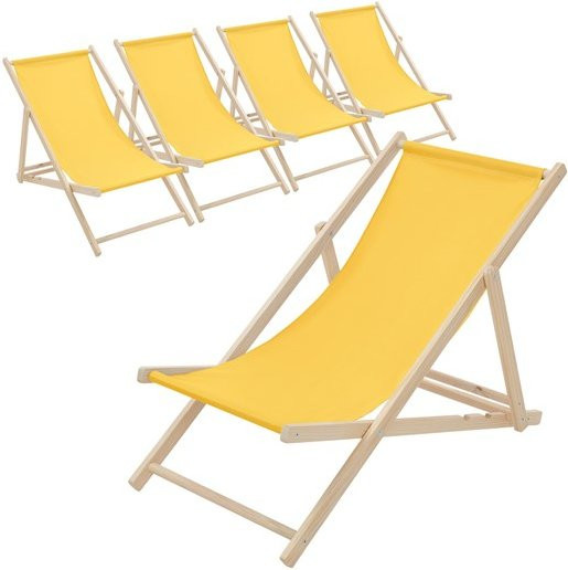 5er Set ECD Germany Liegestühle aus Holz in Gelb, klappbare Gartenliegen mit verstellbarer Rückenlehne und Polyester Oxford-Gewebe, belastbar bis 120 kg - Bild 1