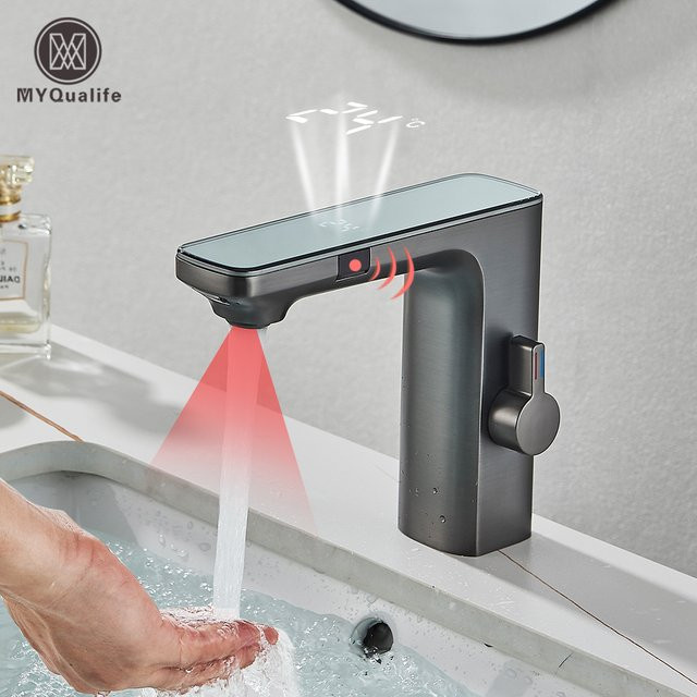 Smarte Sensor-Waschtischarmatur MYQualife mit Digitalanzeige in Chrom, berührungslose Heiß-Kalt-Wasser-Mischbatterie für das Badezimmer - Bild 1