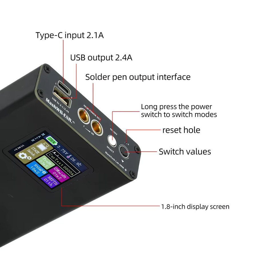Airepair 30-Gang Einstellbares 18650 Lithium-Akku Punktschweißgerät DIY-Kit mit LCD Digitaler Innenwiderstandstester in Schwarz - Bild 4