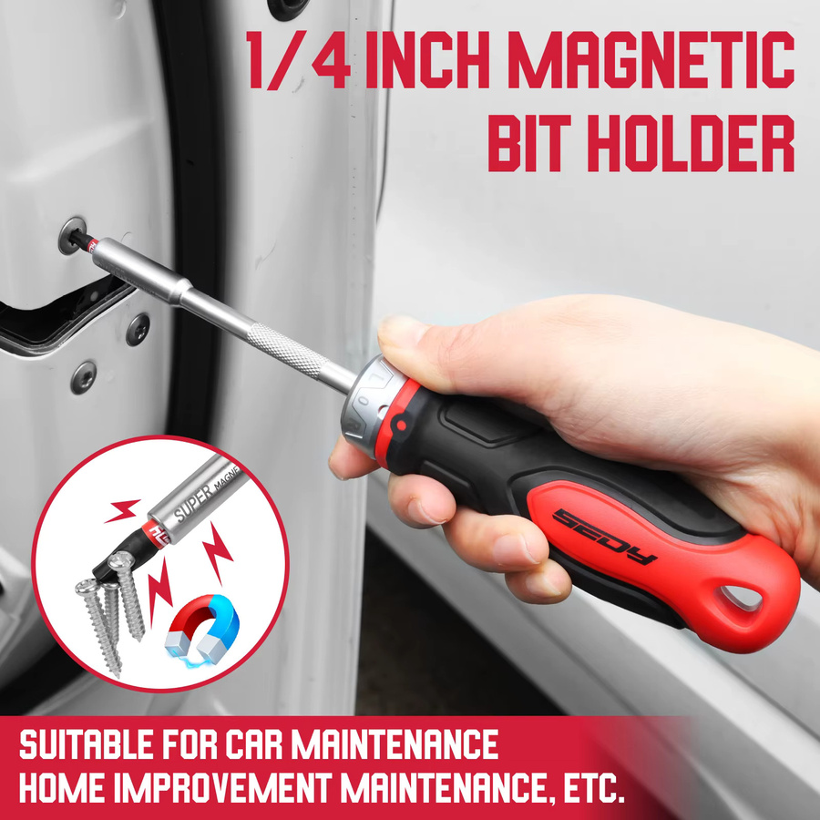 SEDY Magnetischer 1/4-Zoll Ratschenschraubendreher mit Multi-Bit-Funktion und ergonomischem rutschfestem Griff, Länge: 220 mm - Bild 3