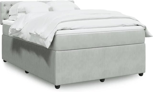 vidaXL Boxspringbett mit Matratze in Hellgrau aus Samt mit USB-Anschluss und Unterbettbeleuchtung B/T/H: 140 x 200 cm - Bild 1