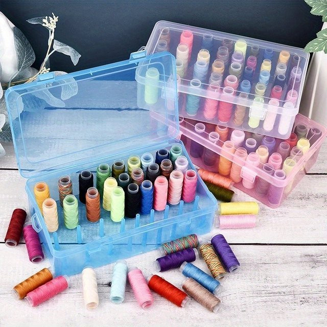 Transparenter Nähgarn Organizer aus Kunststoff mit 42 Achsen zur Spulenaufbewahrung in Blau - Bild 1