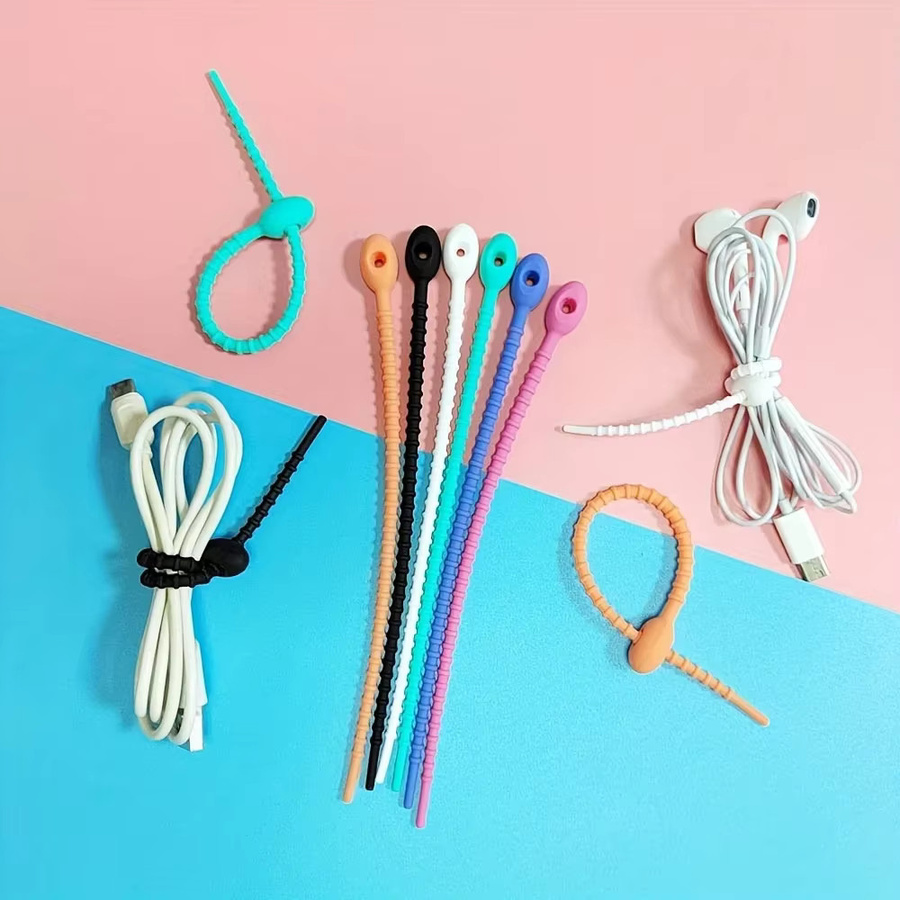 Wiederverwendbarer Silikon-Kabel-Organizer in Multicolour für dein Kabelmanagement mit Kabelbindern, Reißverschlusstaschen und gedrehten Bändern - Bild 4