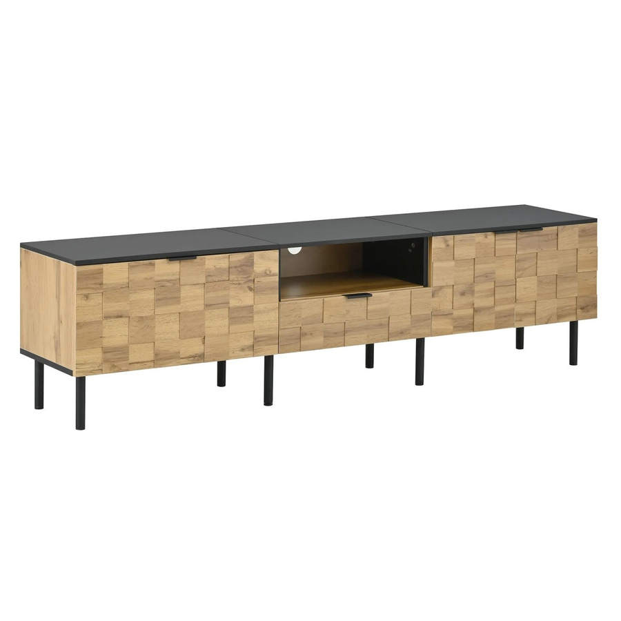okwish TV Schrank Mosaik in Natur mit 2 Türen, Schublade und offenem Fach, Metallfüße, B/T/H: 170 x 44,5 x 35 cm - Bild 2