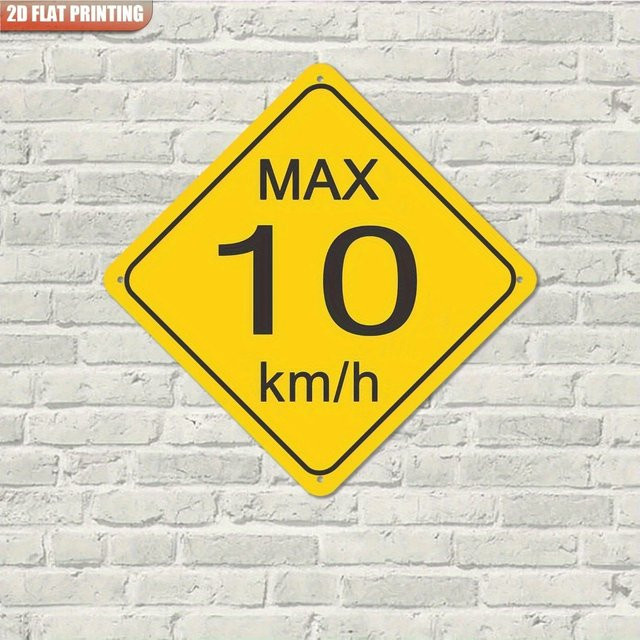 CIFbuy Vintage Metallschild Geschwindigkeitsbegrenzung 10 km/h in Gelb, quadratisches Aluminium-Wandkunstschild für Innen und Außen, B/H: 20 x 20 cm - Bild 1