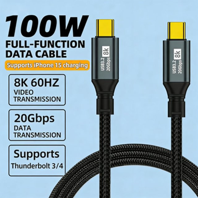 Nephy USB-C zu USB-C Kabel 5A PD100W USB 3.2 20Gbps für iPhone 15 16 17 Pro Max MacBook und Samsung in Schwarz oder Grau - Bild 1