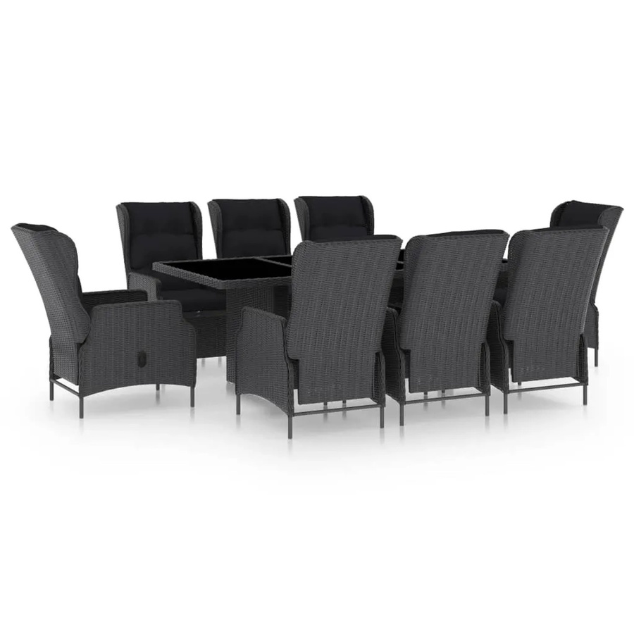 vidaXL 9-tlg Garten-Essgruppe aus Poly Rattan mit Auflagen in Dunkelgrau und Schwarz - Bild 2