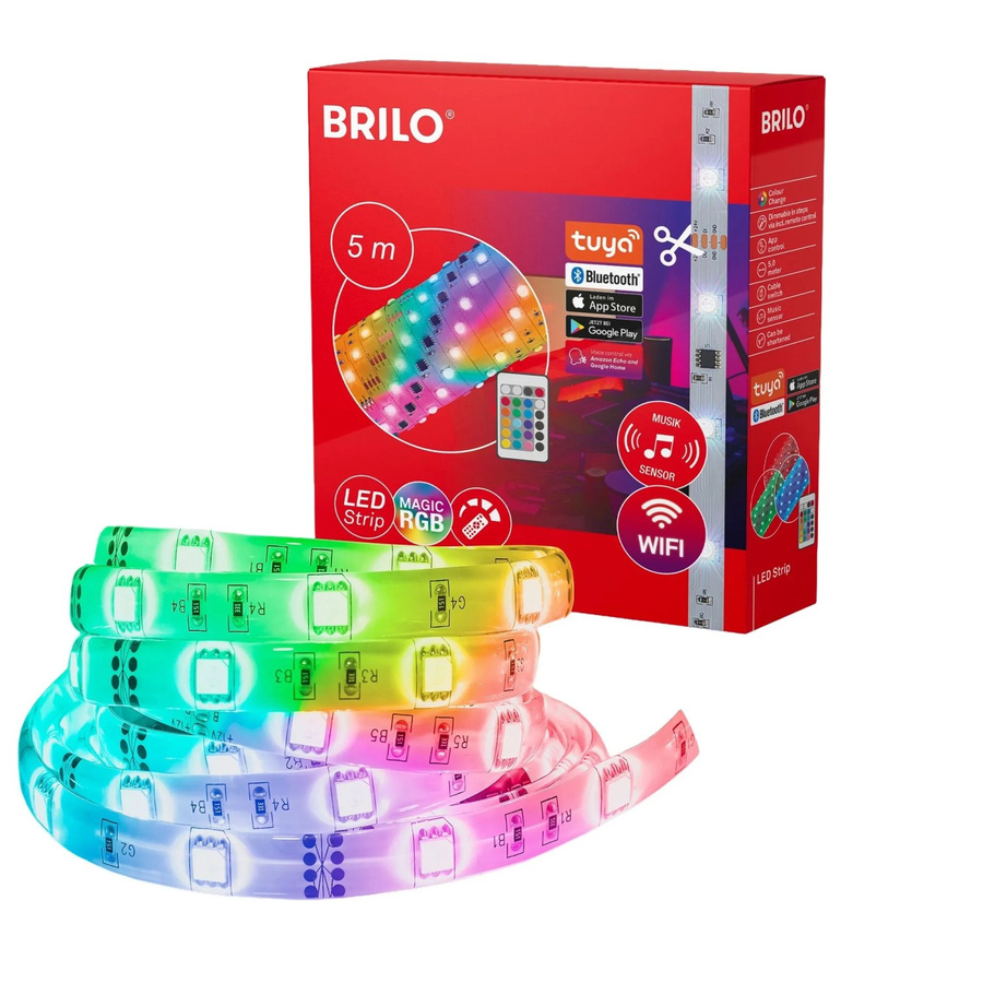 Brilo RGBIC Wifi-LED-Strip mit App- und Sprachsteuerung, USB, Weiß und Multicolour, 5 m - Bild 2