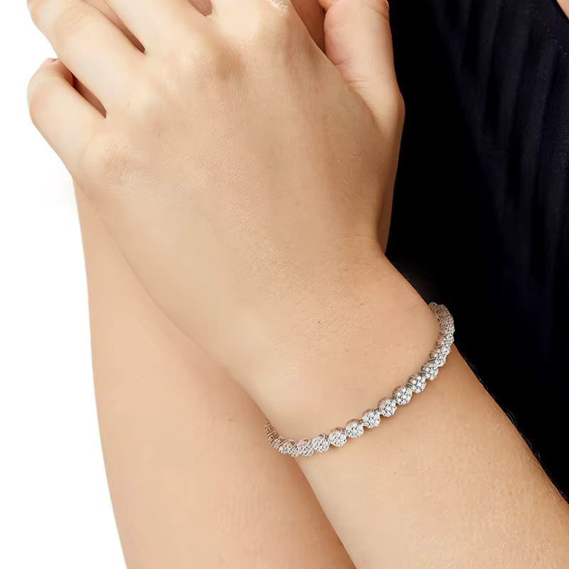 KNOBSPIN Tennisarmband, 925 Silber, vergoldet, Weißgold, Moissanit, Unisex - Bild 5