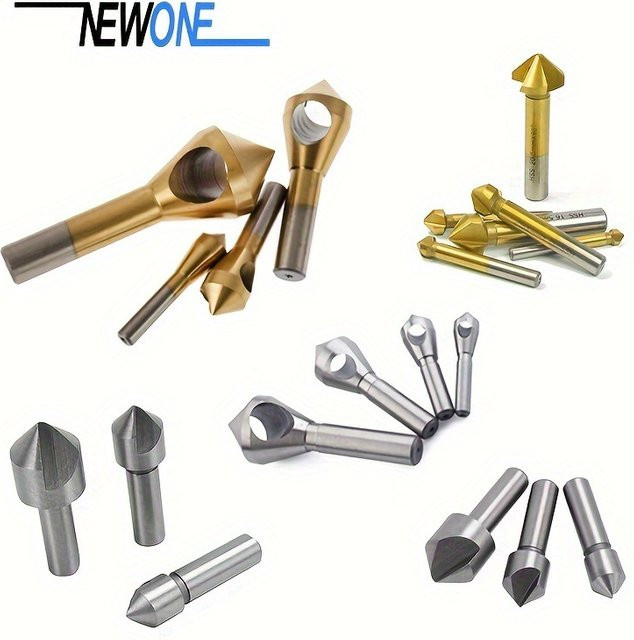 NEWONE Fasenbohrer Set mit Rundschaft für Bohrmaschinen, 1- und 3-schneidig, Gold, 6,3-20,5 mm - Bild 1