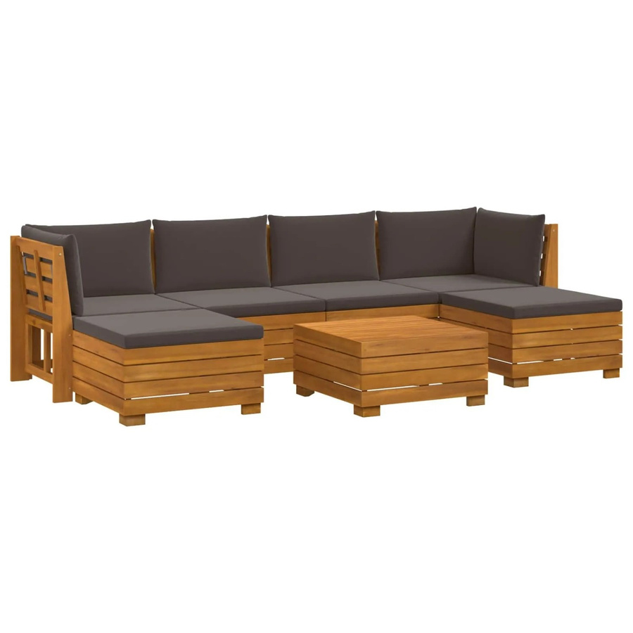 vidaXL Outdoor-Sofagarnitur aus Massivholz Akazie in Braun mit 7 Teilen und Kissen in Dunkelgrau - Bild 2
