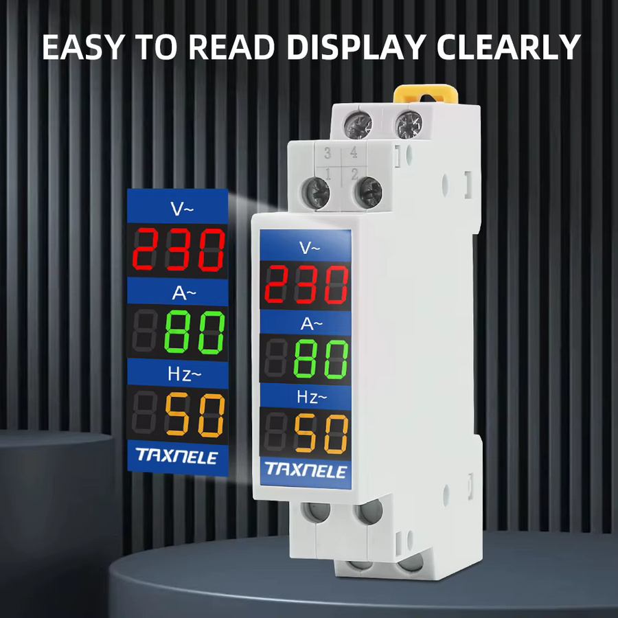 Digitaler Volt-Tester mit LED-Anzeige für DIN-Schiene 18 mm, Modulares Voltmeter und Amperemeter von TAXNELE, Farbe: Weiß, 80–500 V, 100 A - Bild 2