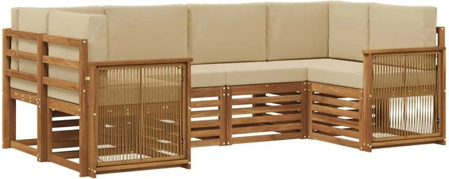 vidaXL Ecksofa Set aus massivem Akazienholz und Polyester in Natur-Beige mit L-Form und abnehmbaren Kissen - Bild 1