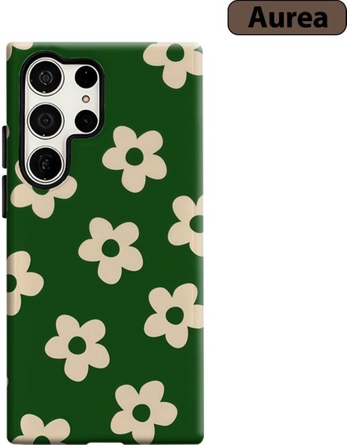 Stoßfeste Handyhülle mit grünem Vintage-Blumenmuster für Samsung Galaxy S25 Ultra, S24 und S23 Ultra Plus, robuste Doppelschicht-Rückabdeckung - Bild 1