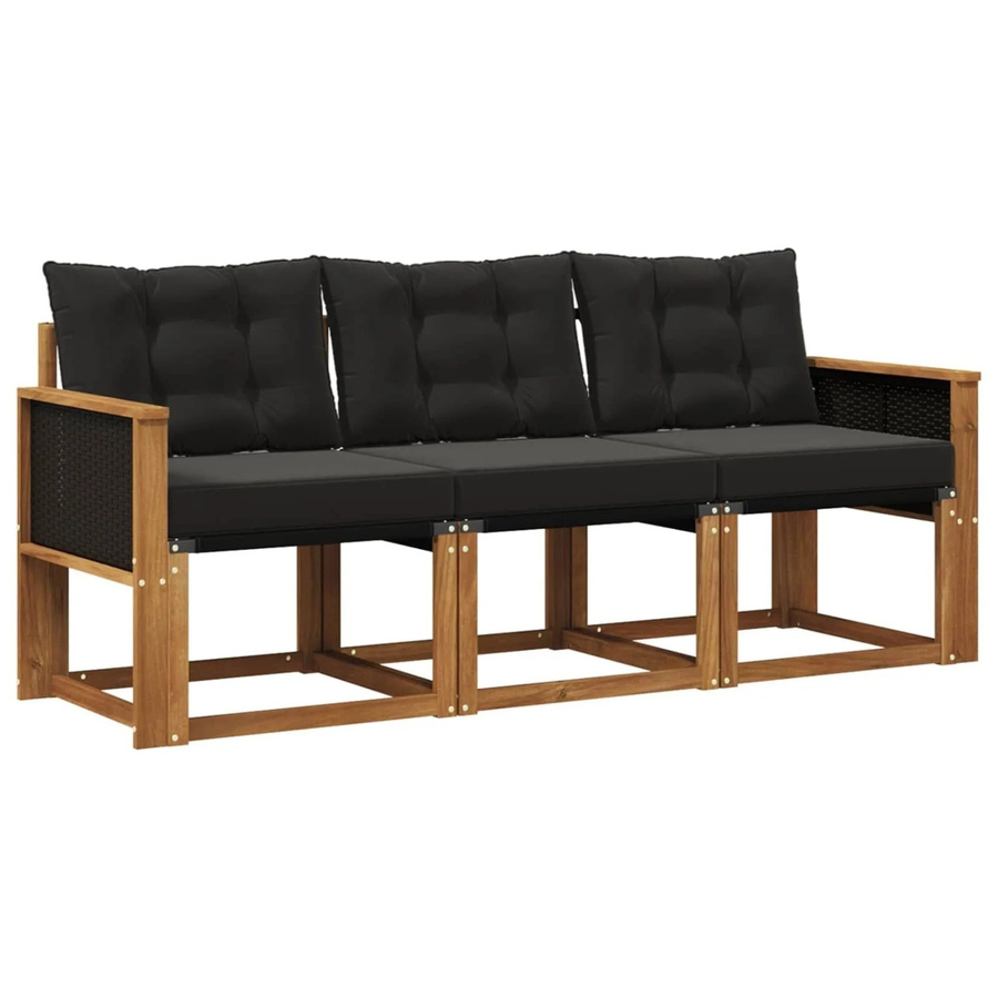 vidaXL Outdoor-Sofagarnitur aus Akazienholz mit Textilene und Kissen, Schwarz/Natur - Bild 2