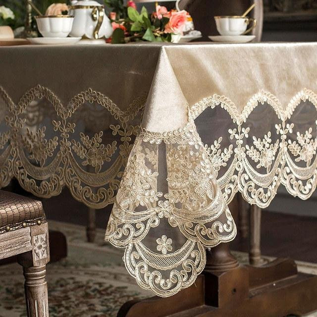 Tischdecken-Set von Your Warm Home in Champagner mit Spitze für Esstisch und Kaffeetisch, B/B: 155 x 155 cm - Bild 1