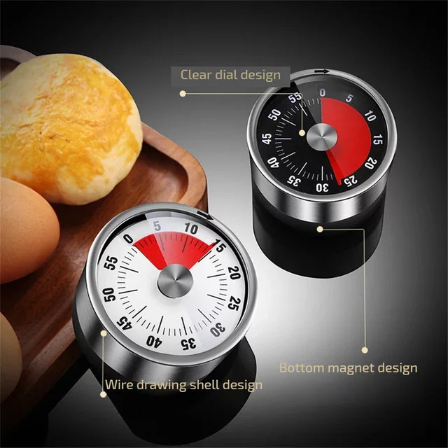 DUTRIEUX Mechanischer Küchentimer aus Edelstahl mit 60-Minuten-Alarm und Magnet, Silber/Weiß - Bild 1